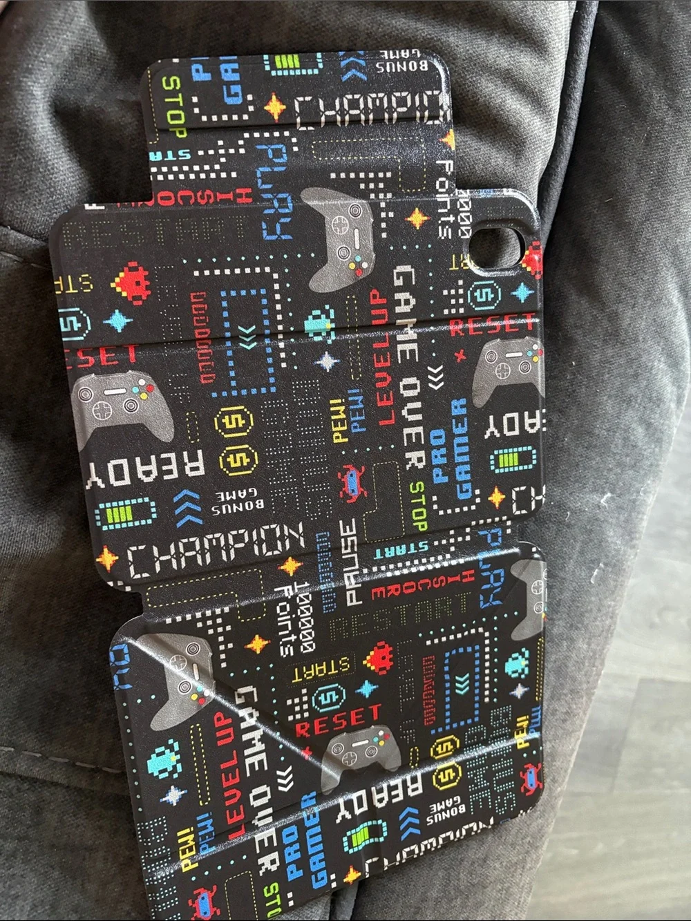 Retro Arcade Tablet Folio Case - Black Pixel Game Print